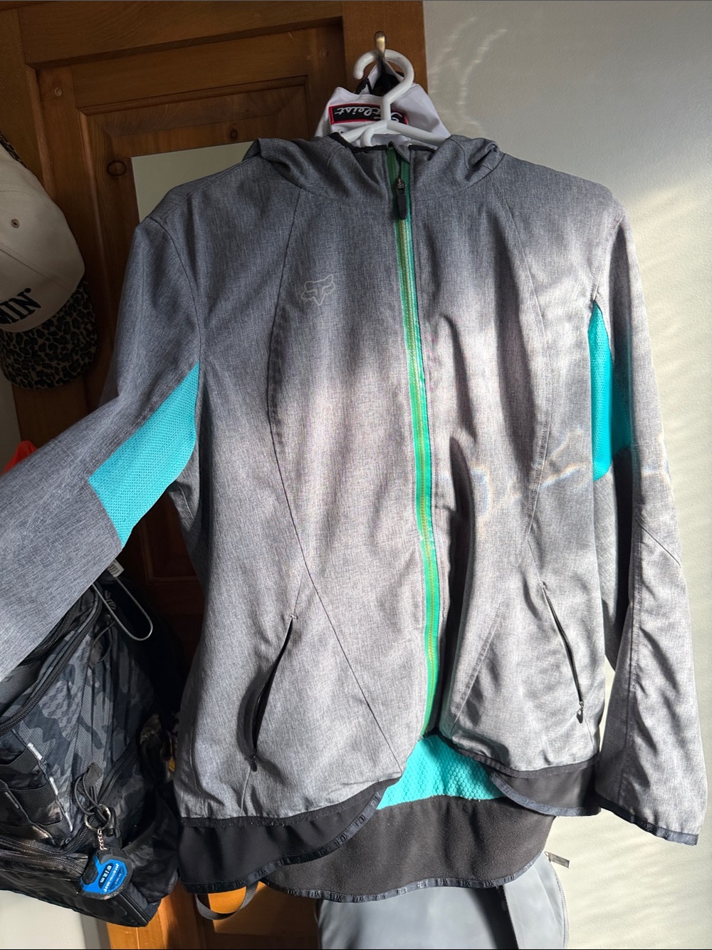 Grey and Teal fox Hooded Jacket with Front Zip